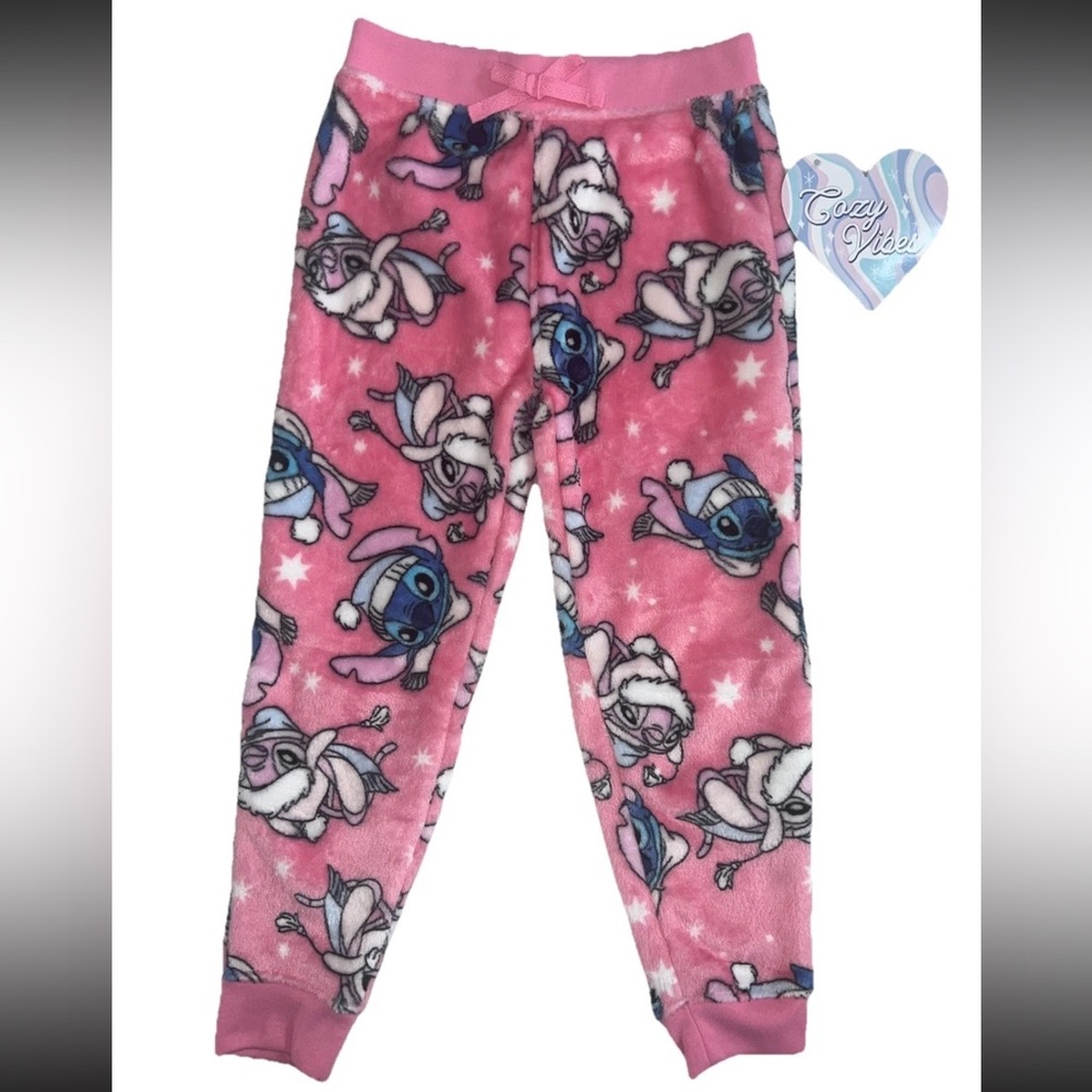 Disney Stitch Girls Plush Pajama Pants Size 4/5 Pink Cozy NWT